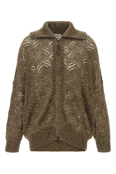 brunello cucinelli cardigan redefines knitwear through a sophisticated perforate