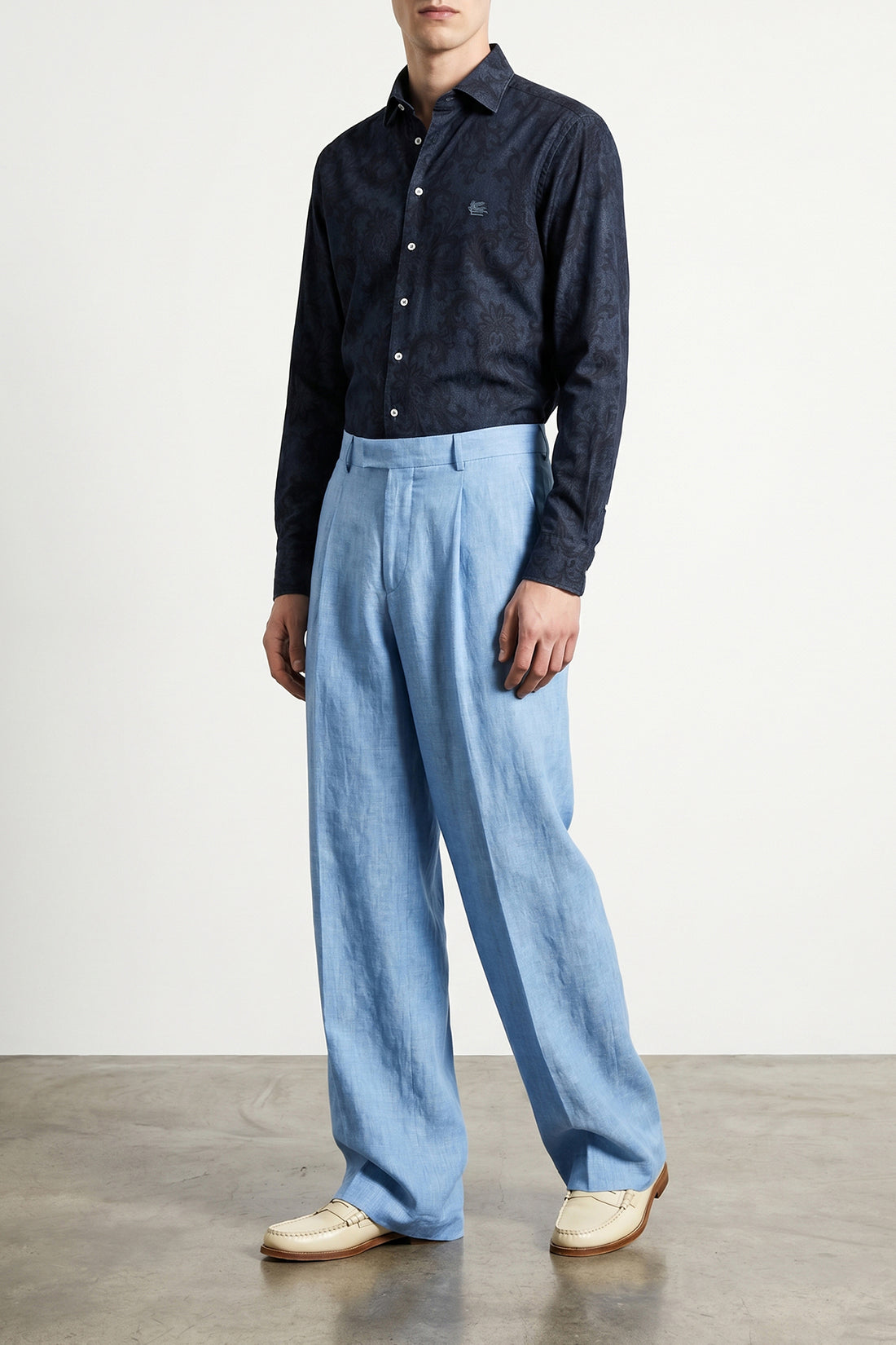 ETRO 39 cm all-over paisley ramage pure cotton denim shirt