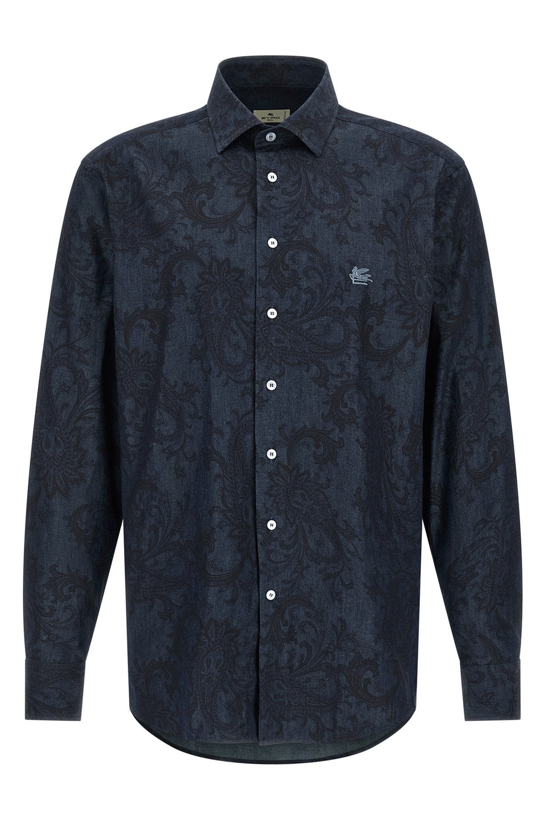 ETRO 39 cm all-over paisley ramage pure cotton denim shirt