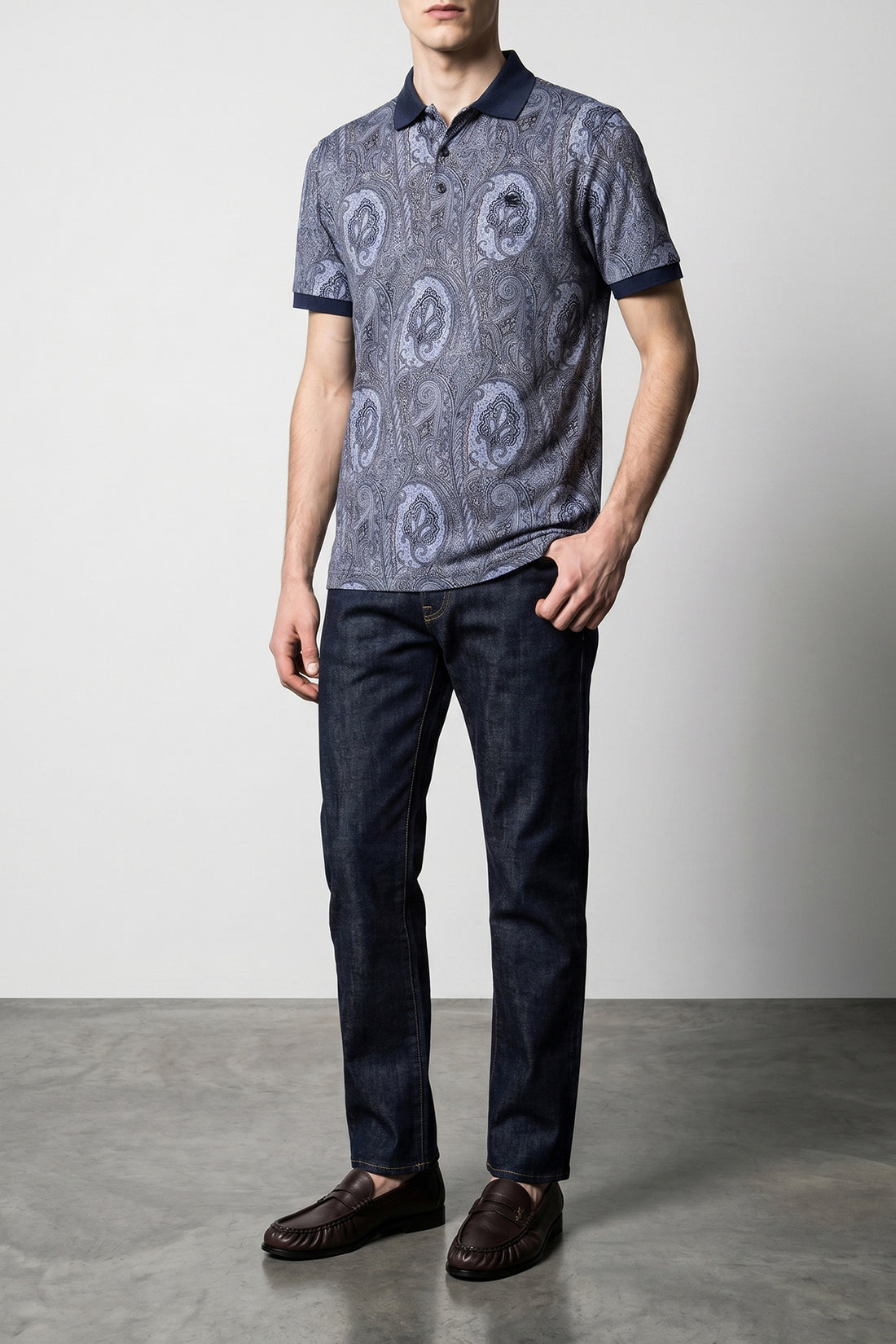 ETRO S all-over arnica paisley pure cotton piquet polo shirt