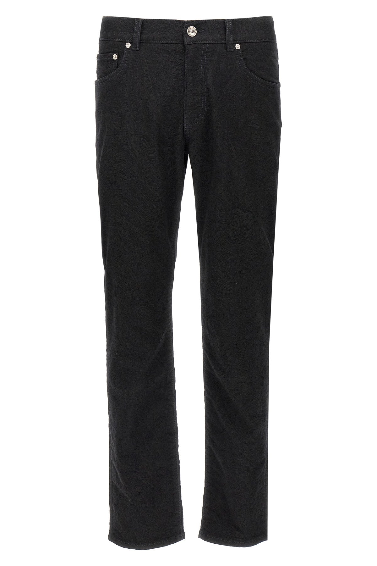 all-over tone-on-tone jacquard stretch cotton blend denim jeans