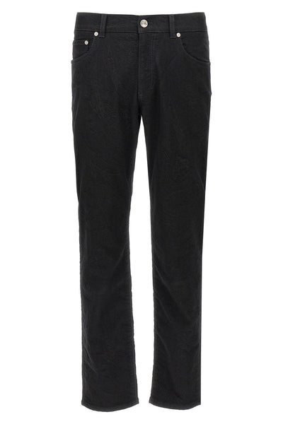 all-over tone-on-tone jacquard stretch cotton blend denim jeans