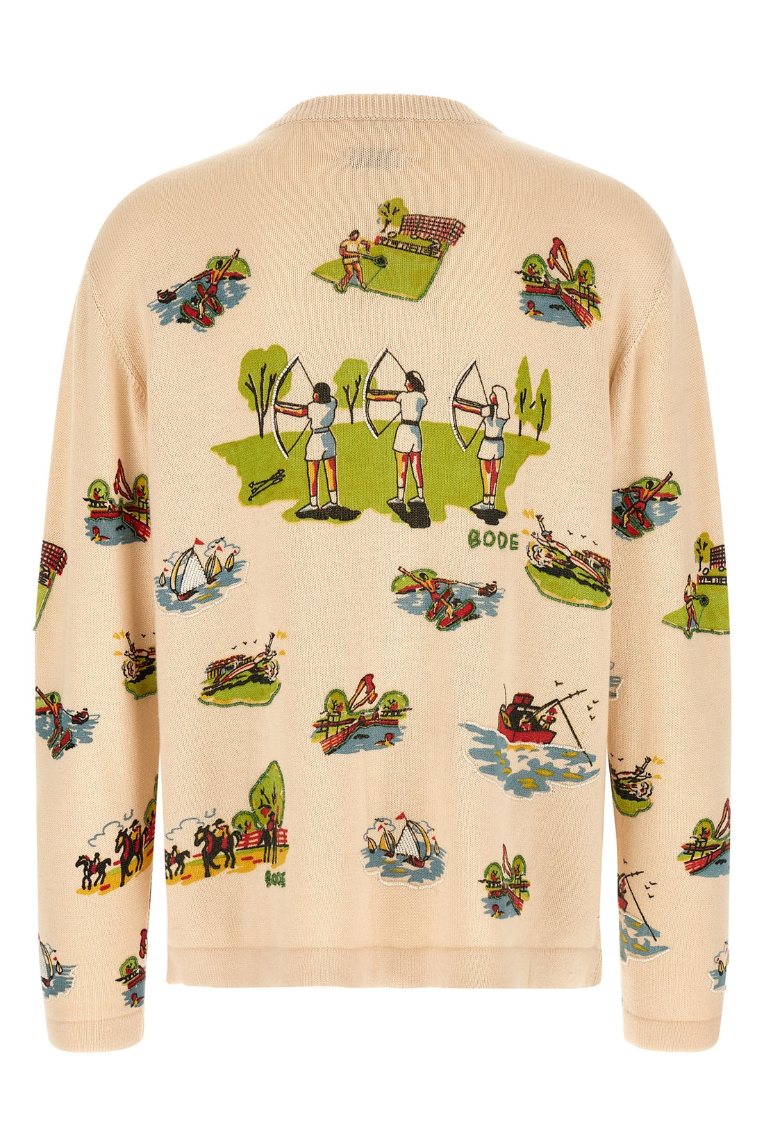 BODE XL beaded camp knitted merino wool and cotton blend cardigan