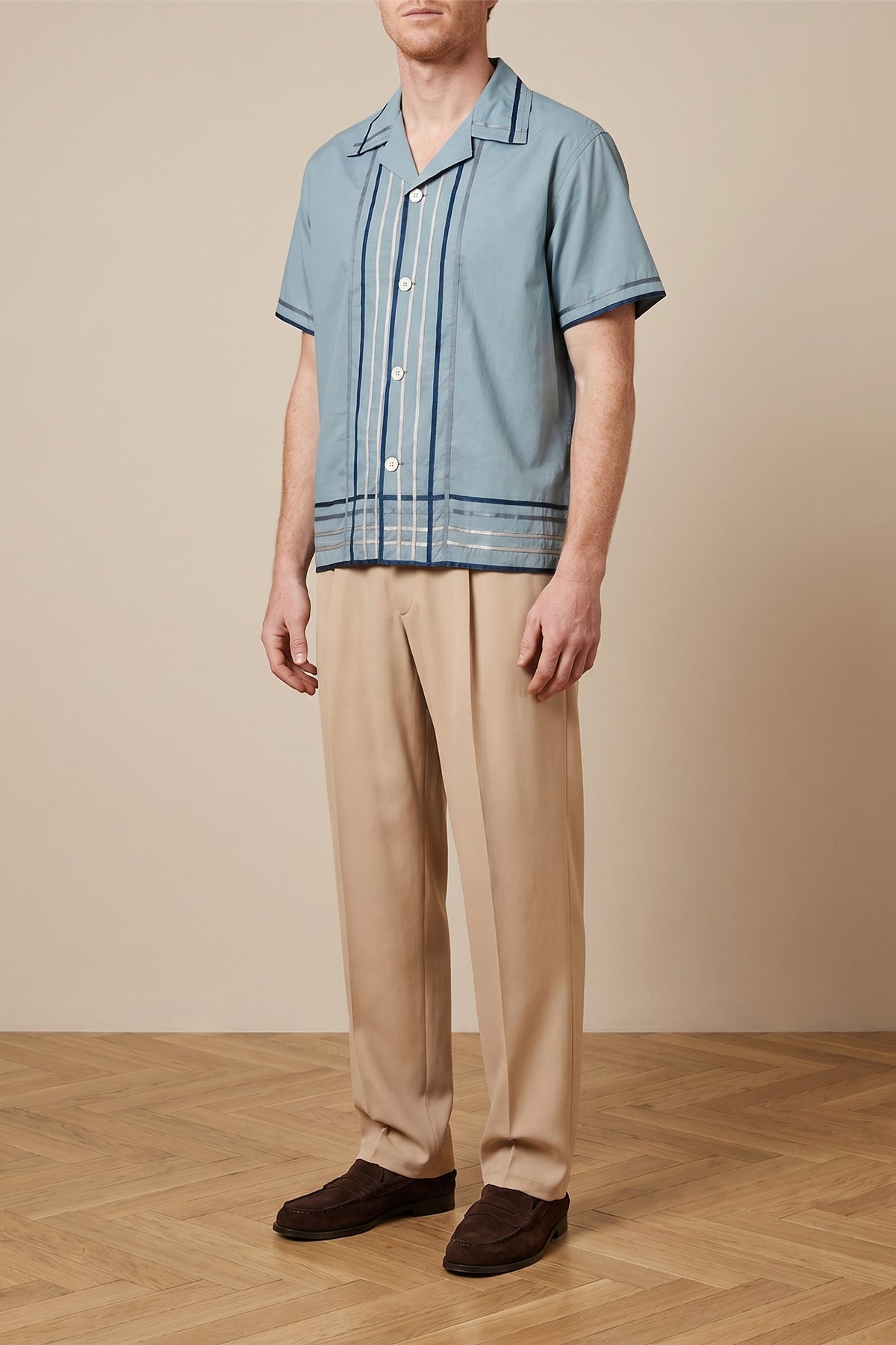 ribbon plaid light cotton bowling shirt