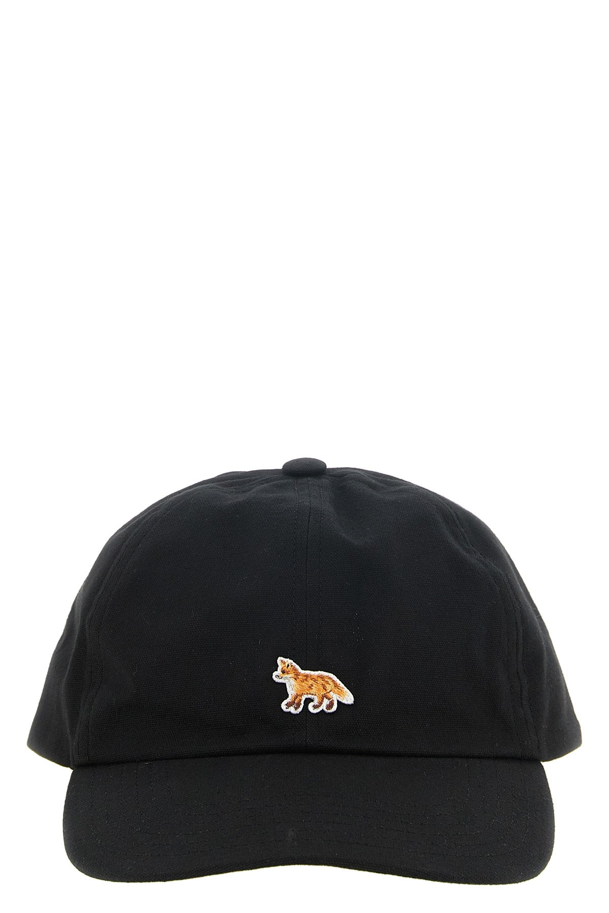 the maison kitsuné baseball cap is made of pure black cotton canvas