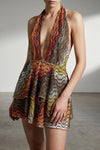 greek motif lamé viscose blend minidress