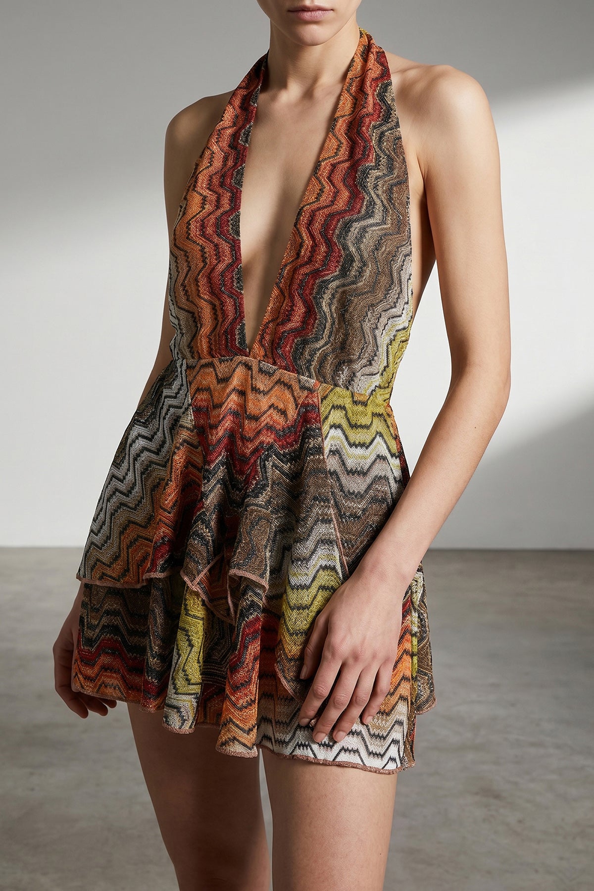 greek motif lamé viscose blend minidress