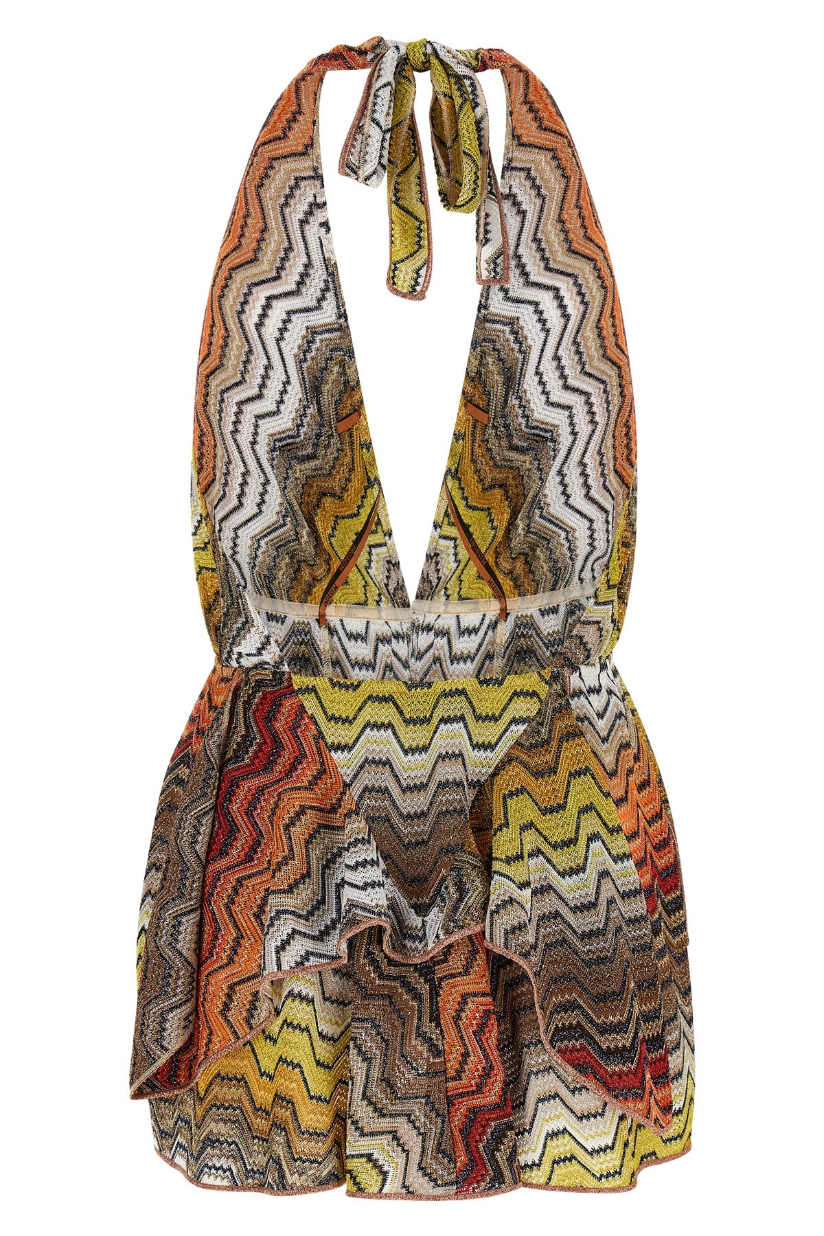greek motif lamé viscose blend minidress