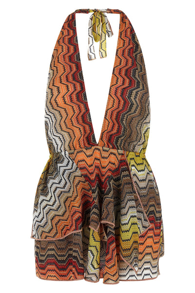 greek motif lamé viscose blend minidress
