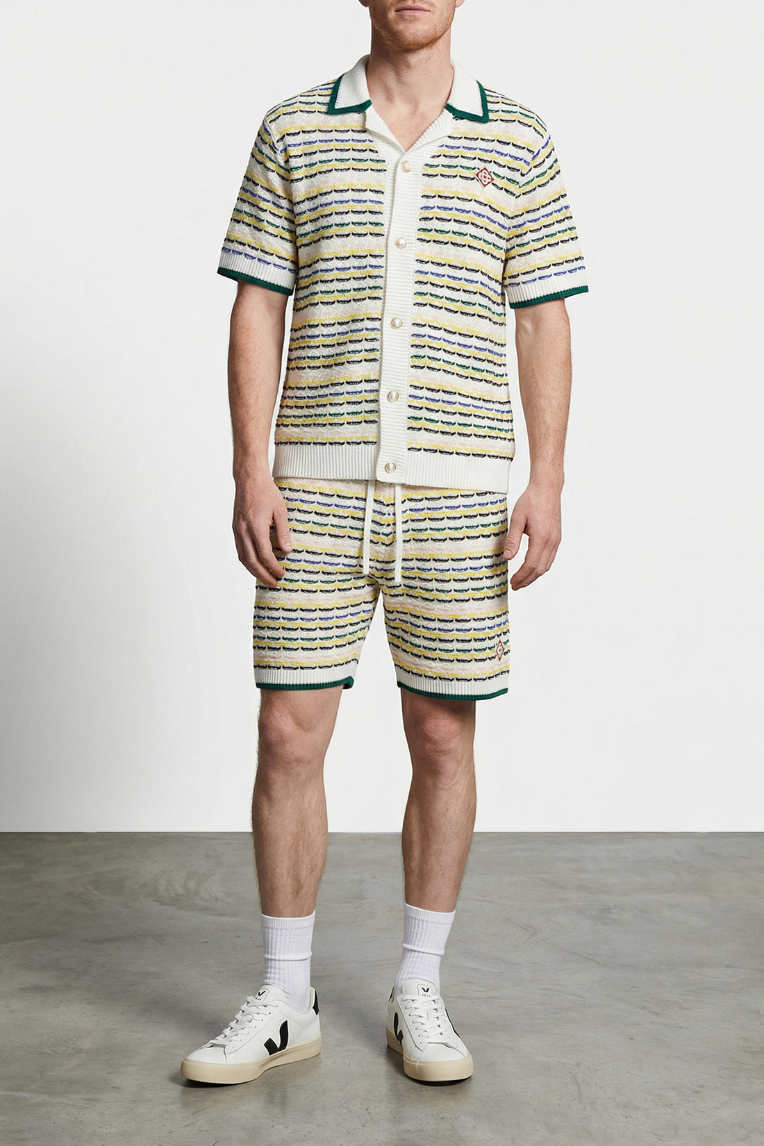 CASABLANCA M tuck stitch short sleeve cotton knit shirt