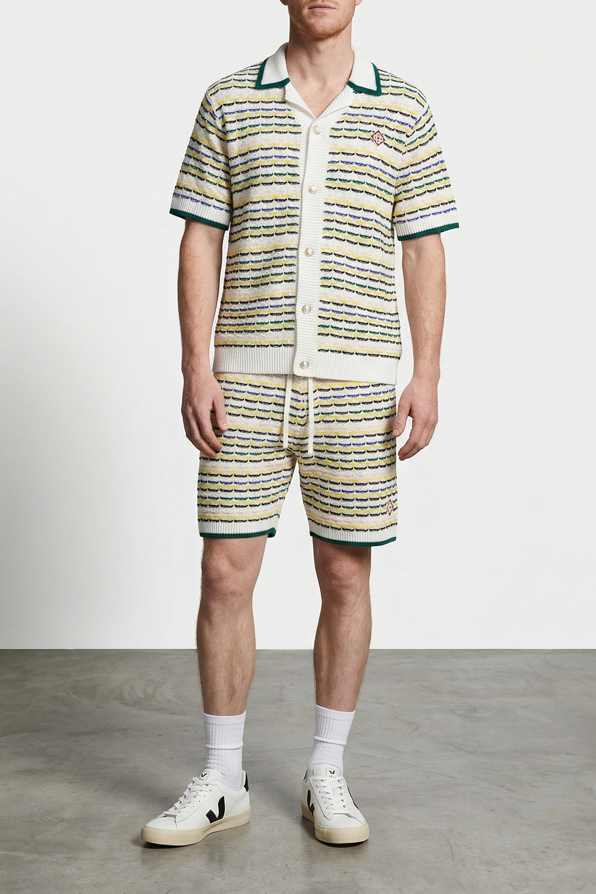 tuck stitch cotton knit bermuda shorts