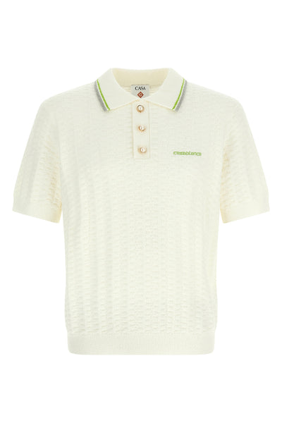 tennis bouclé polo shirt in bouclé cotton blend fabric