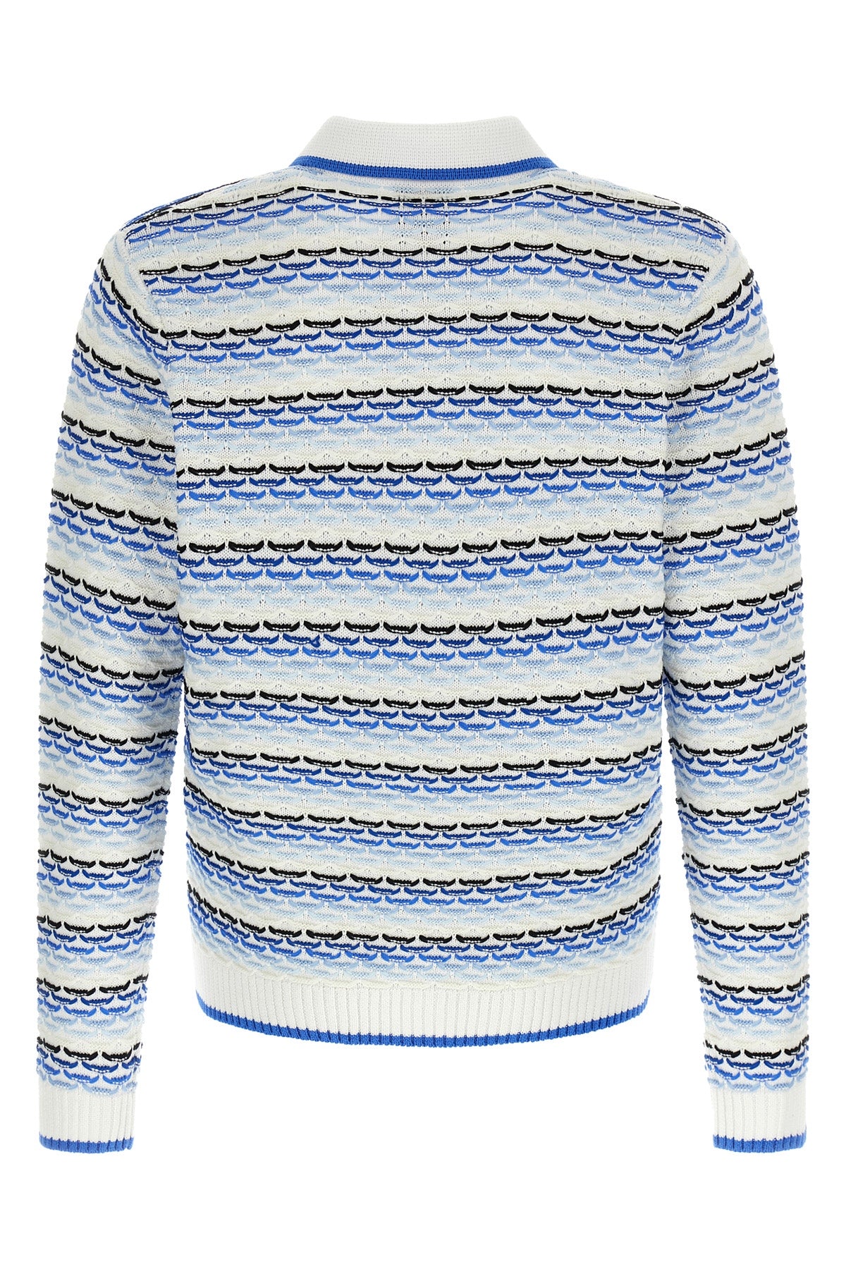 tuck stitch long sleeve cotton knit polo shirt