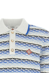 tuck stitch long sleeve cotton knit polo shirt