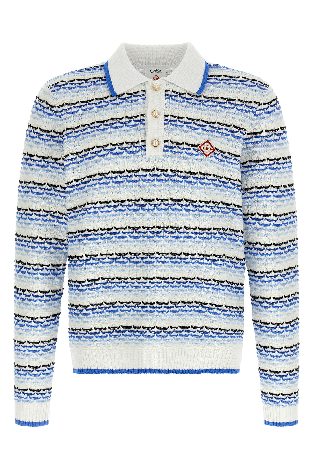 CASABLANCA L tuck stitch long sleeve cotton knit polo shirt