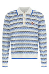 tuck stitch long sleeve cotton knit polo shirt