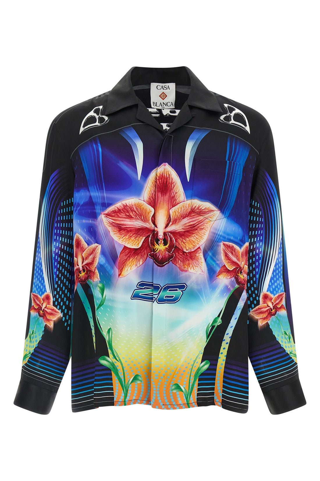 CASABLANCA L all-over orchid racer print silk twill shirt