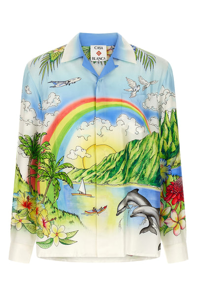 all-over aloha print silk twill shirt