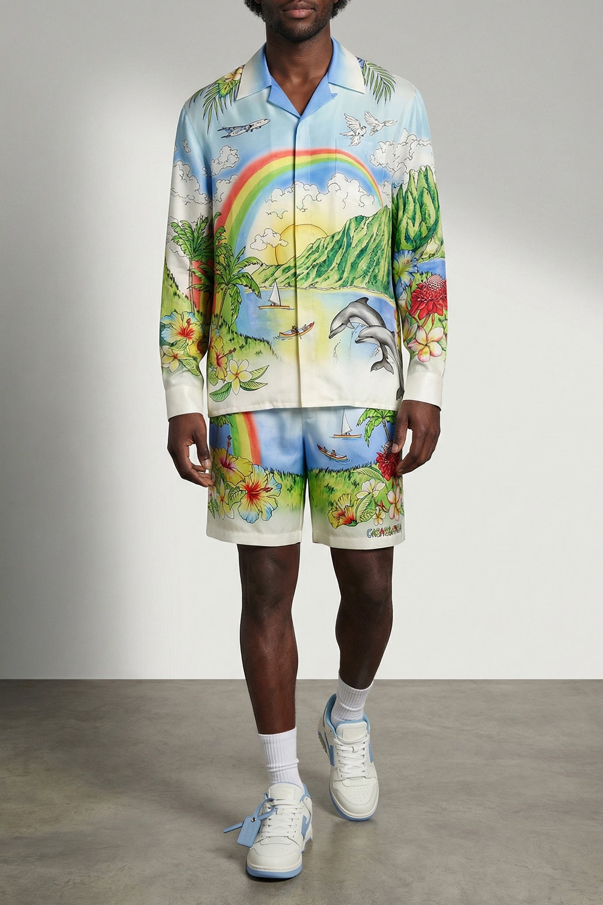 all over aloha print silk twill bermuda shorts
