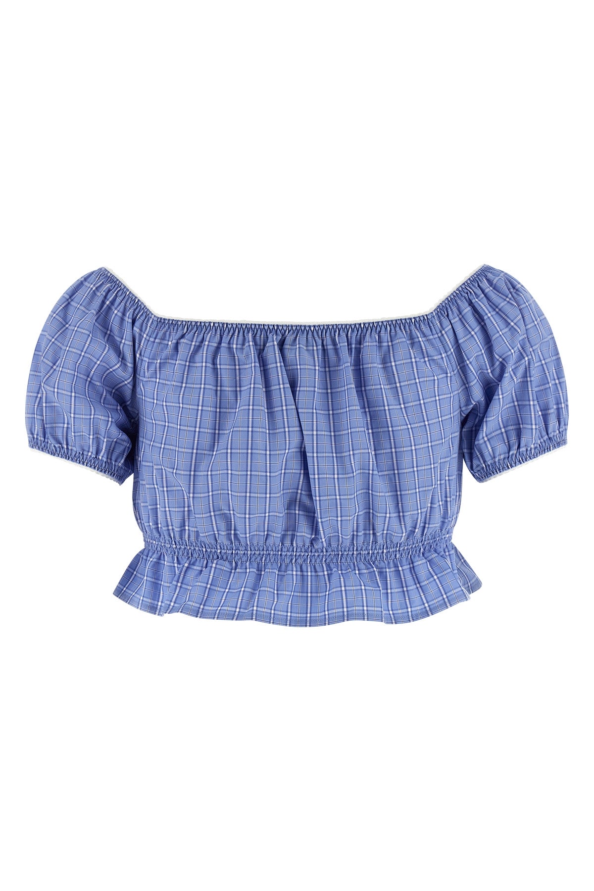 check-print cotton poplin top