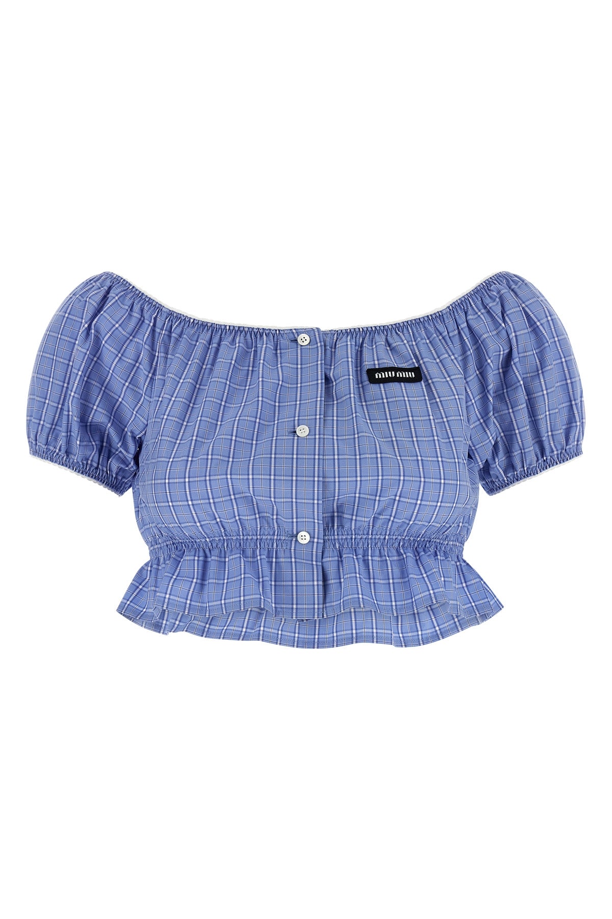 check-print cotton poplin top