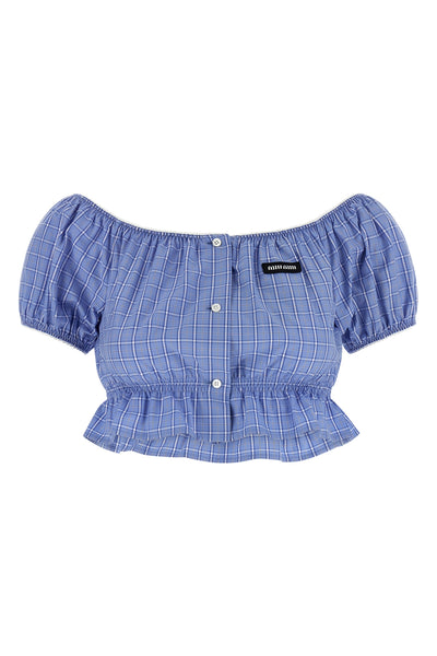 check-print cotton poplin top