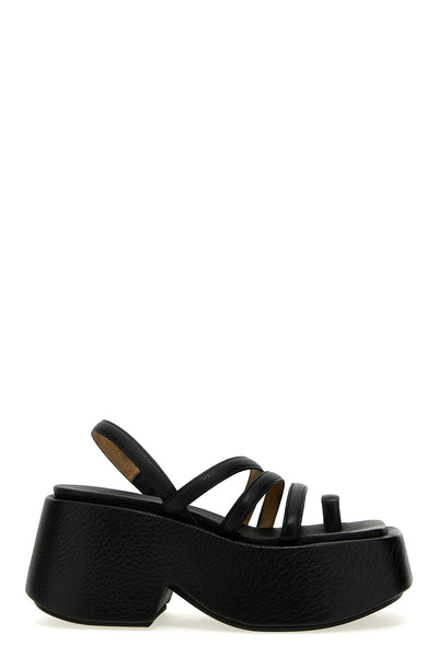 sandalo zeppo in pelle martellata