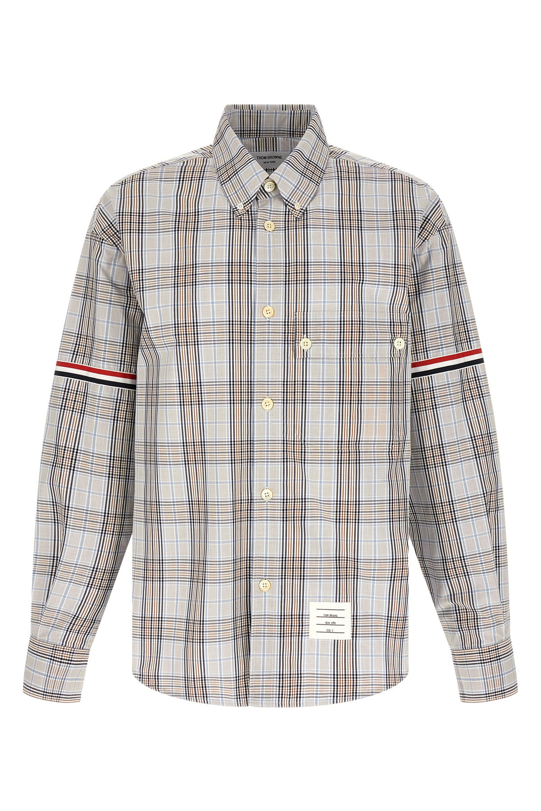 THOM BROWNE 1  oversized rwb button-down plaid check cotton poplin shirt