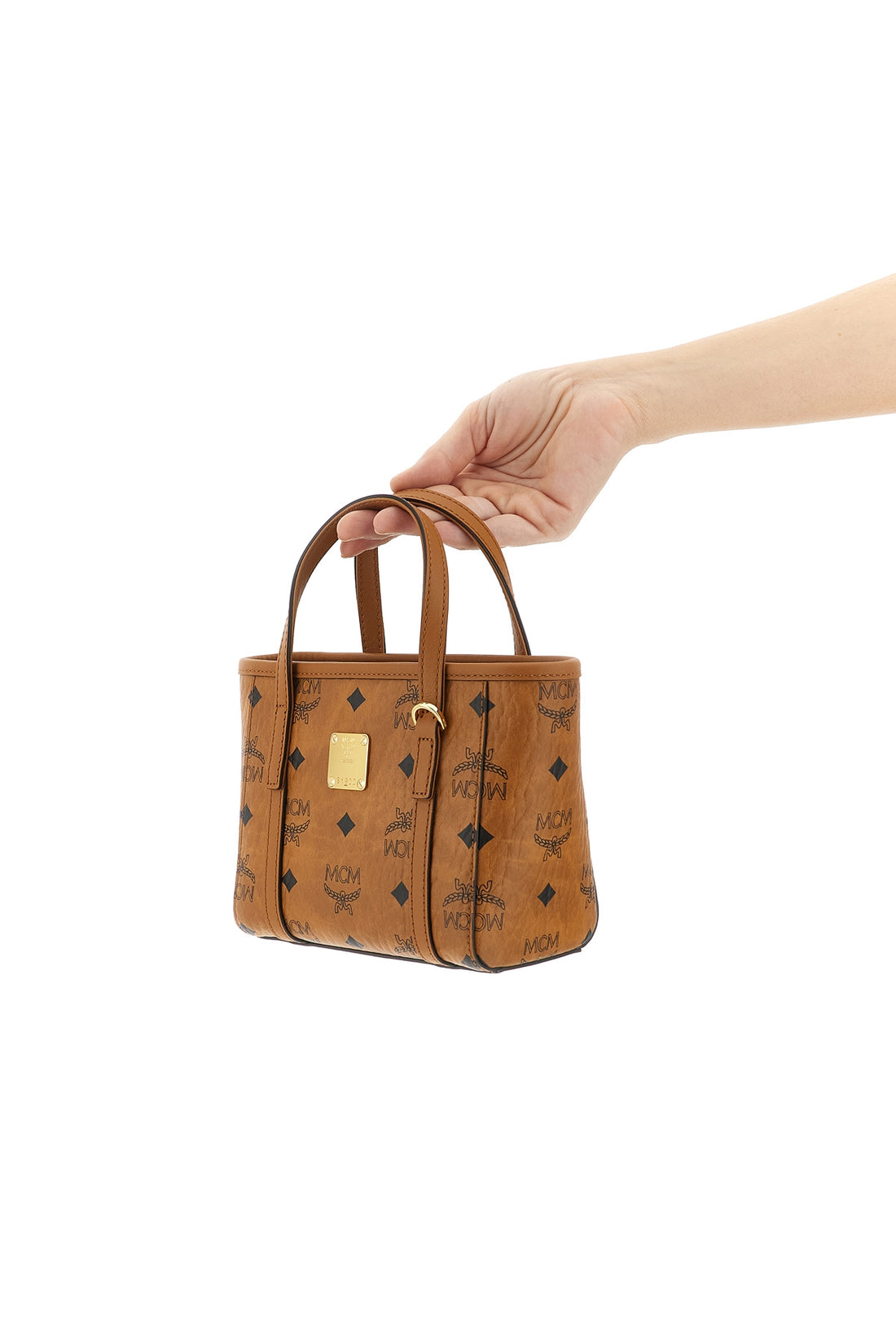 MCM OS x-mini toni shopping bag in visetos monogram canvas and tassel detail