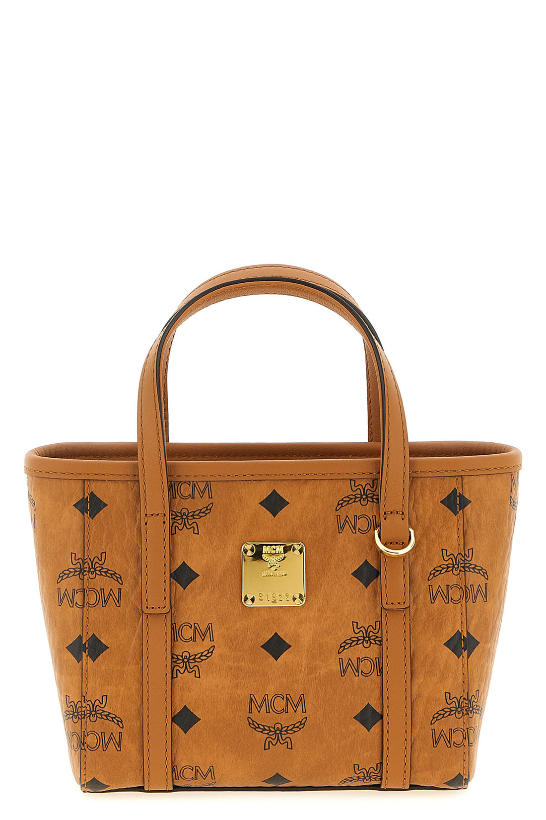 MCM OS x-mini toni shopping bag in visetos monogram canvas and tassel detail