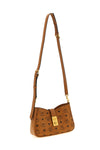 the mcm tracy shoulder bag defines a structured aesthetic through its iconic c