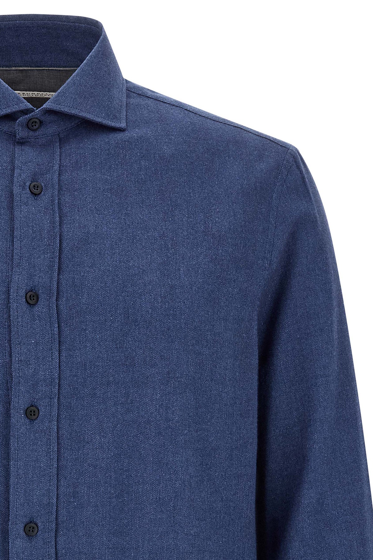herringbone patterned cotton blend flannel shirt