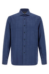 herringbone patterned cotton blend flannel shirt