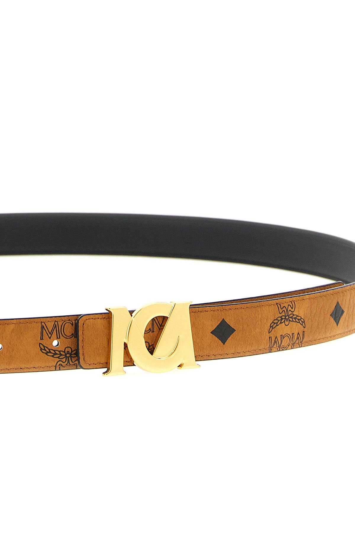 monogram print leather belt