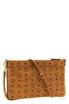 the mcm aren mini clutch bag is made of visetos monogram canvas