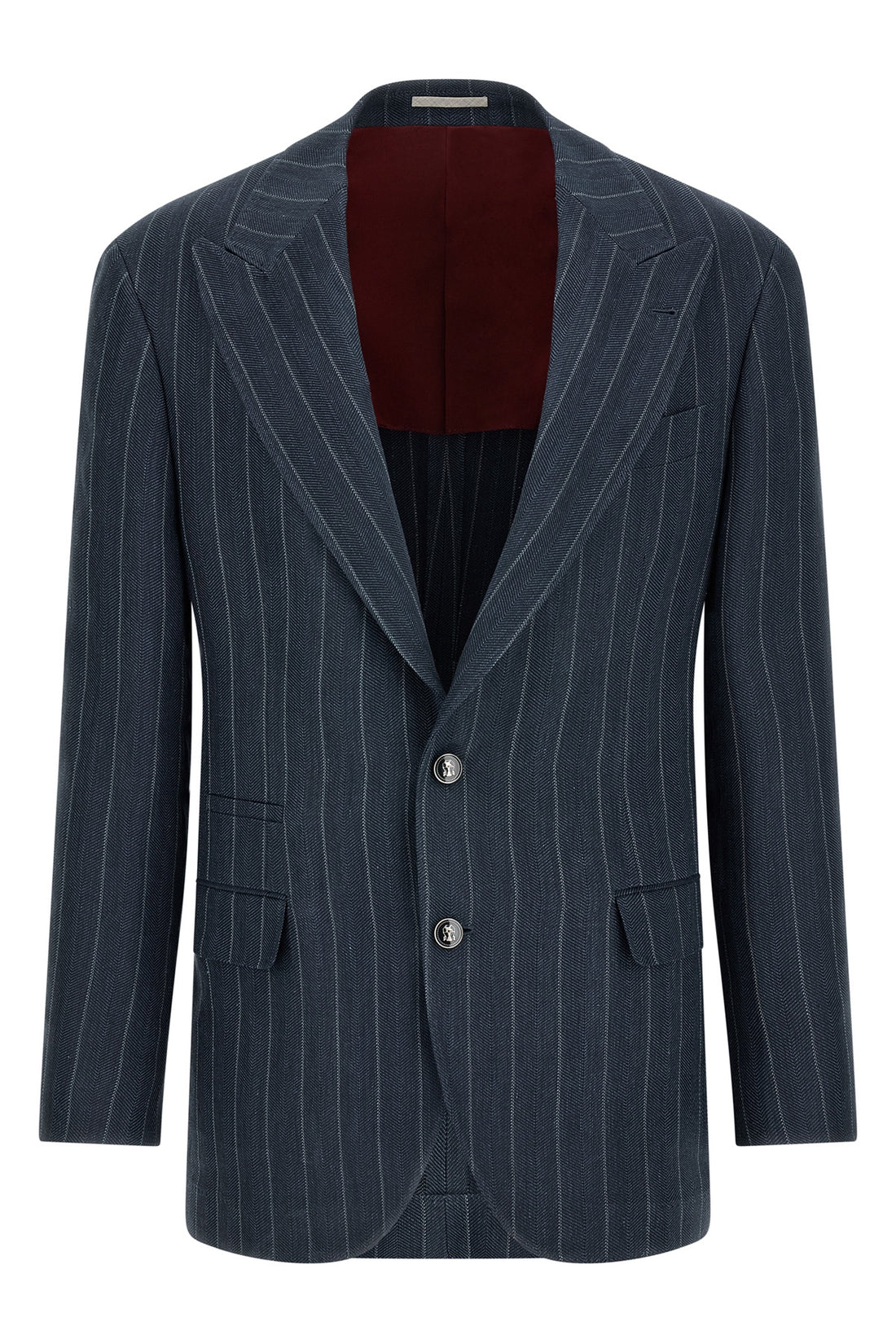 BRUNELLO CUCINELLI 48 tailor hemp and silk pinstriped chevron blazer