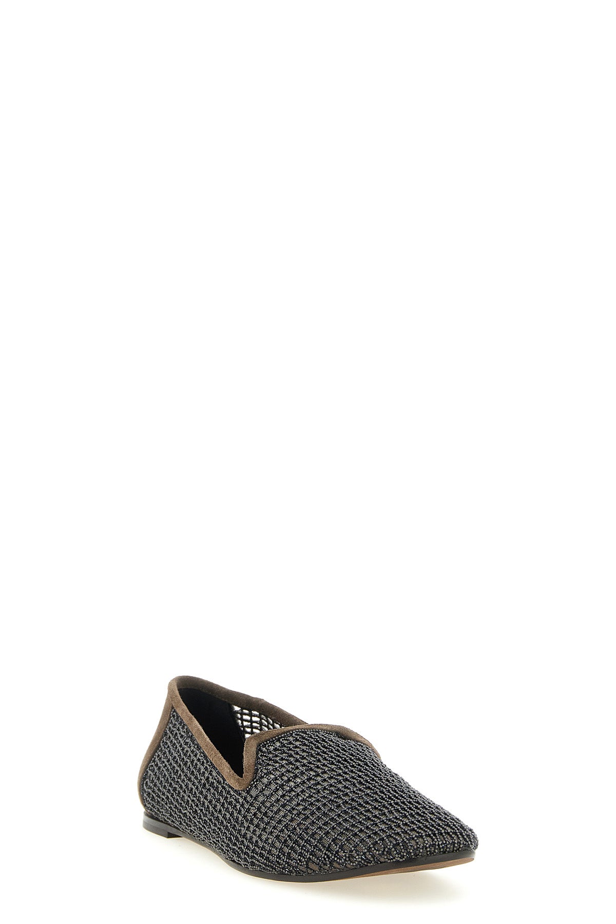 suede and embroidery mesh loafers