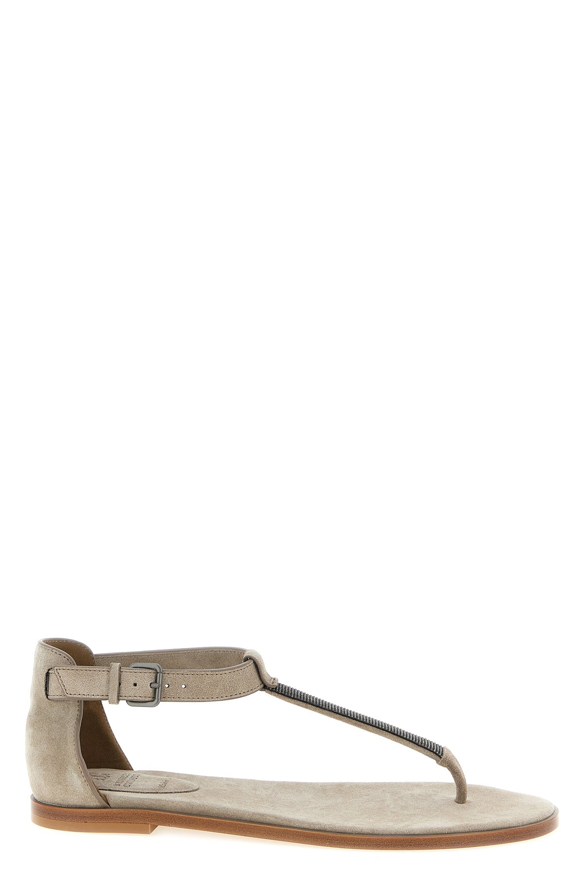brunello cucinelli flat sandals are defined by a minimal t-strap silhouette