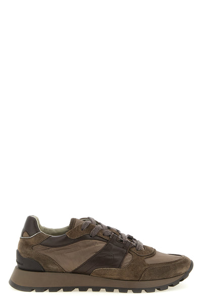active sneakers in techno fabric and tone-on-tone suede