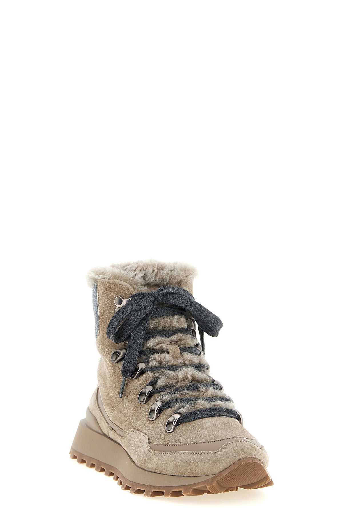 brunello cucinelli lace-up ankle boots reinterpret trekking aesthetics through a