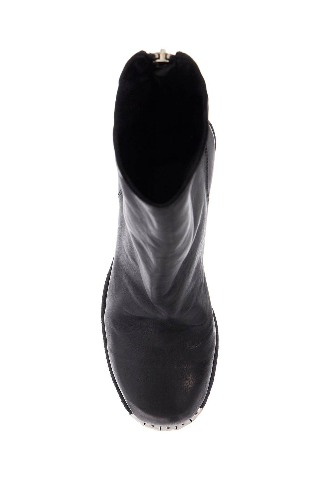 black horse leather boots with side zip and metal insert