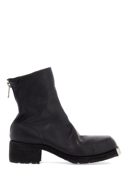 black horse leather boots with side zip and metal insert