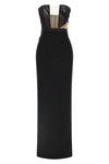 long corsetted draped maxi dress in fluid viscose