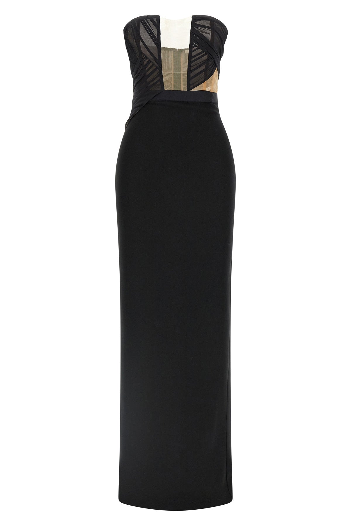 long corsetted draped maxi dress in fluid viscose