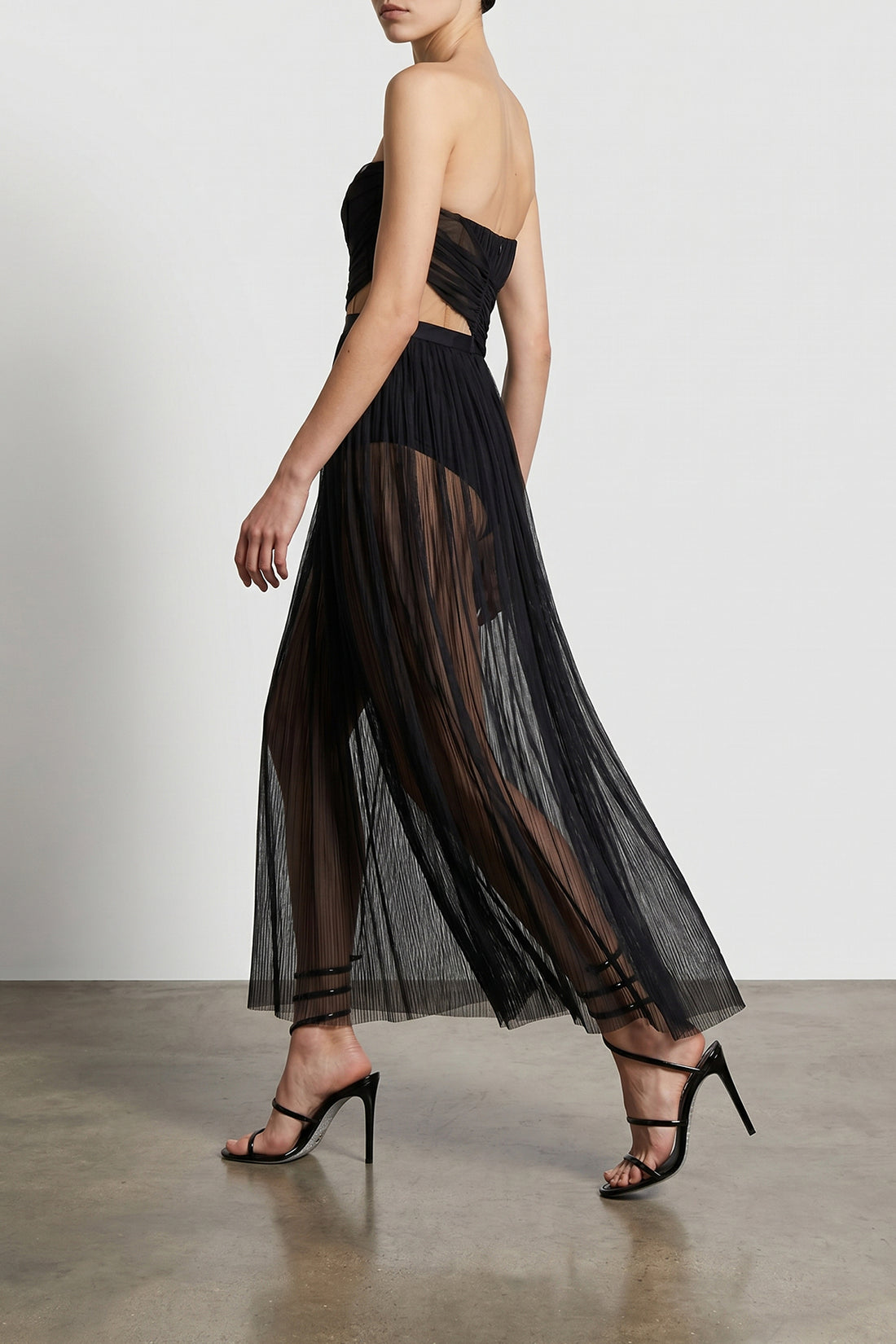 NENSI DOJAKA 40 long corsetto draped gown dress in semi-transparent tulle