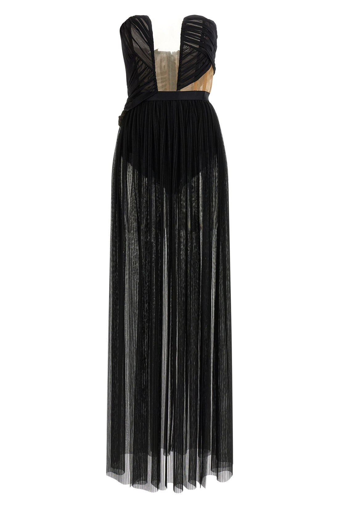 NENSI DOJAKA 40 long corsetto draped gown dress in semi-transparent tulle