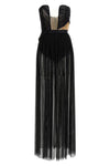 long corsetto draped gown dress in semi-transparent tulle