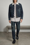 laguna jacket in cotton denim aged by brushing over the entire surface and was