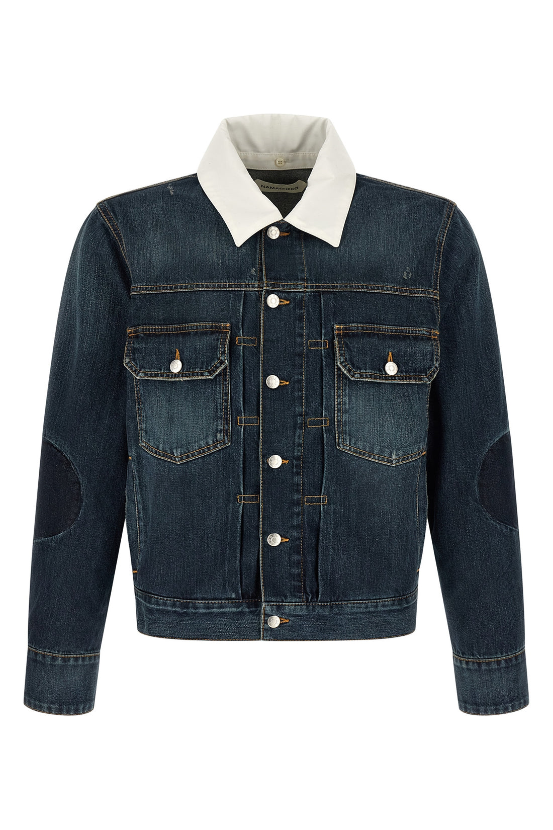 NAMACHEKO M laguna jacket in cotton denim aged by brushing over the entire surface and was