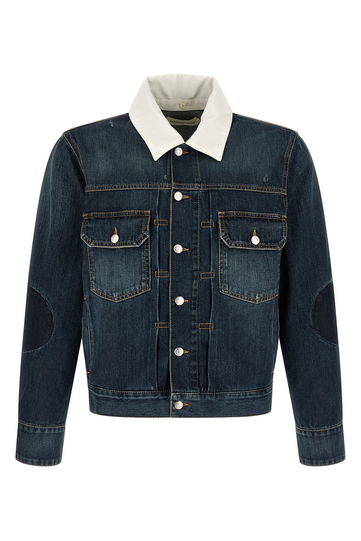 laguna jacket in cotton denim aged by brushing over the entire surface and was